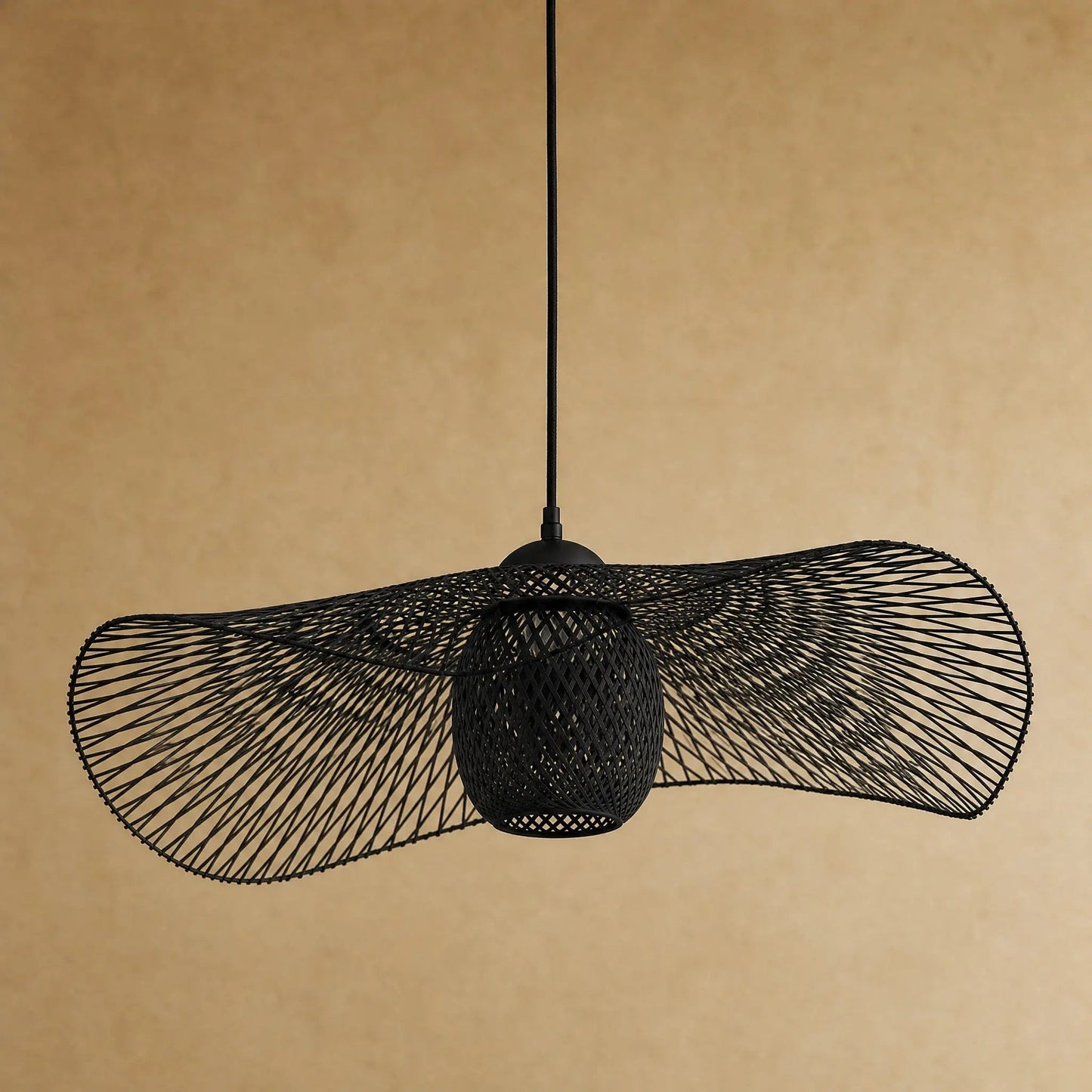 Einell bamboo pendant light in matt black, packshot | Wickleigh