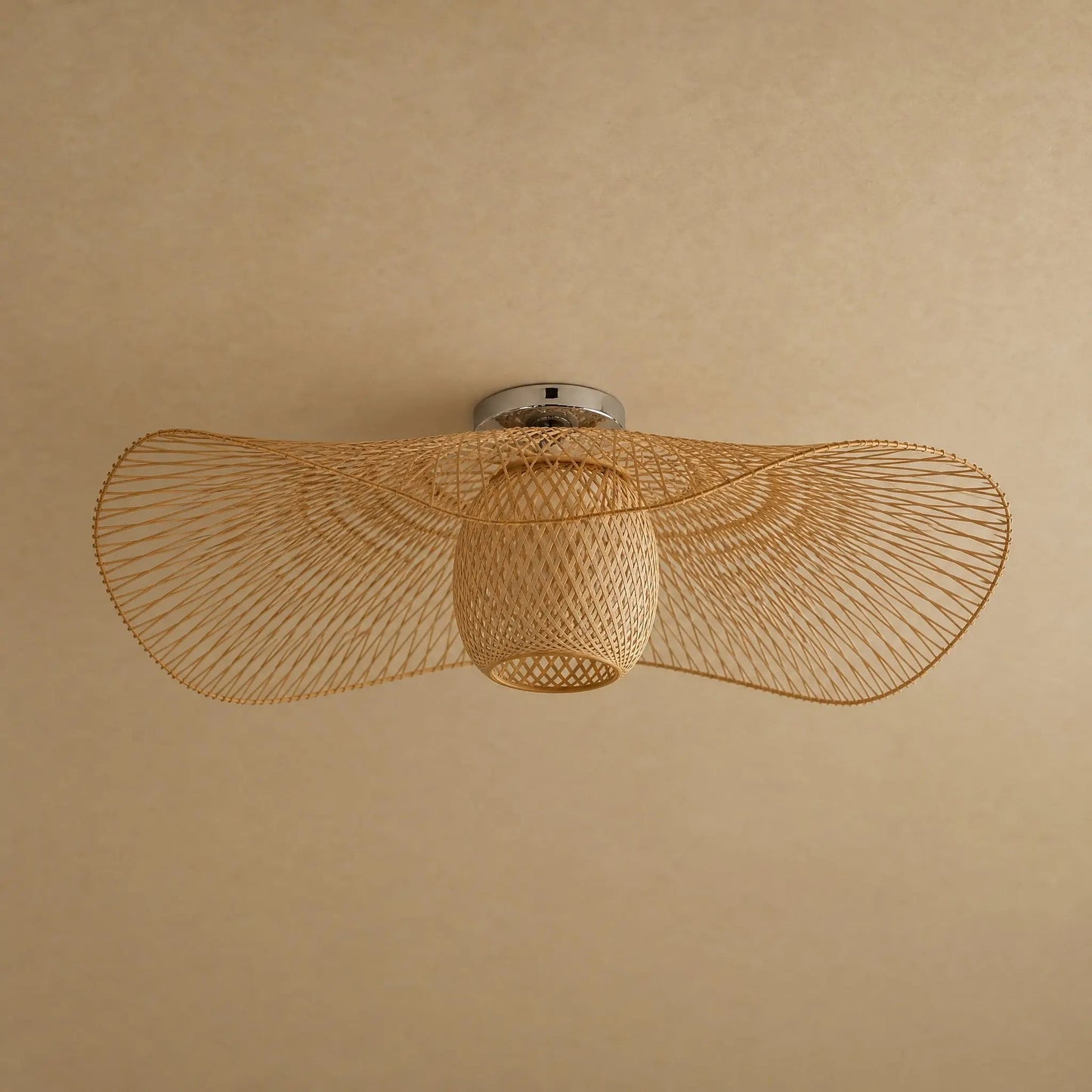 Einell bamboo flush ceiling light in natural bamboo, packshot | Wickleigh