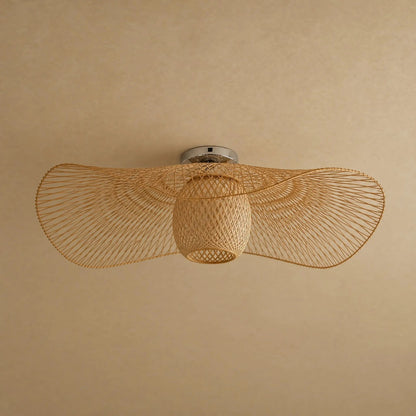 Einell bamboo flush ceiling light in natural bamboo, packshot | Wickleigh