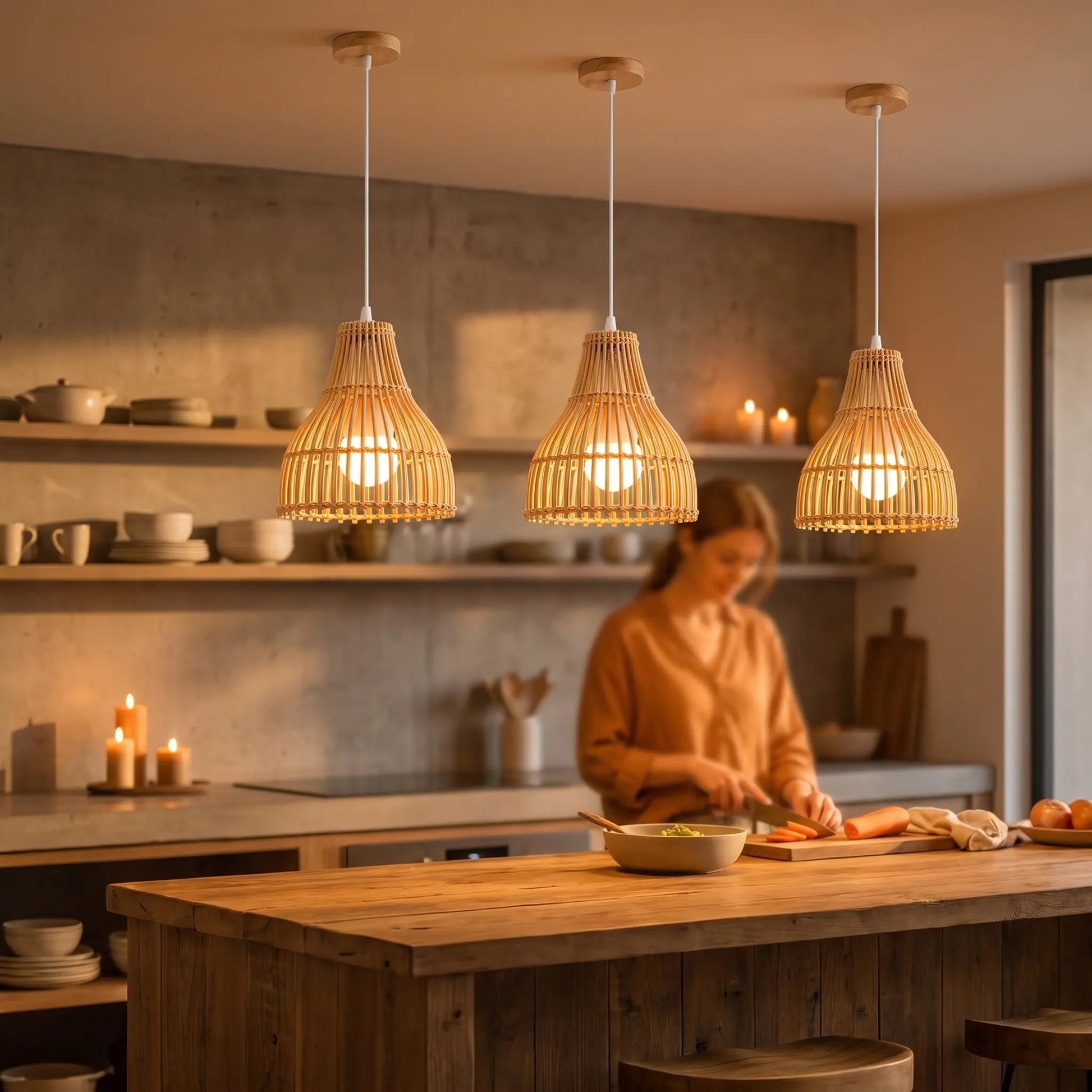 Edika bamboo kitchen pendant light, kitchen scene | Wickleigh