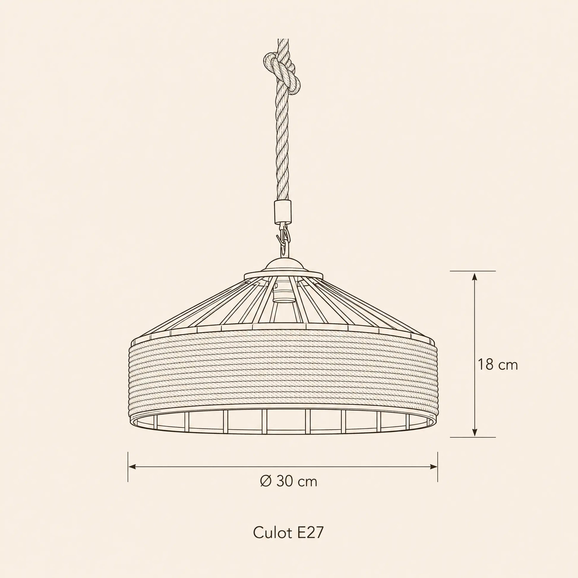 Dimension diagram of the Ilsen rope pendant light, Ø 30 cm and 18 cm high | Wickleigh