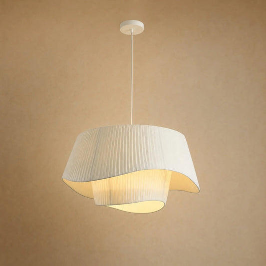 Havin linen pendant light, cream pleated fabric, Double Veil silhouette | Wickleigh