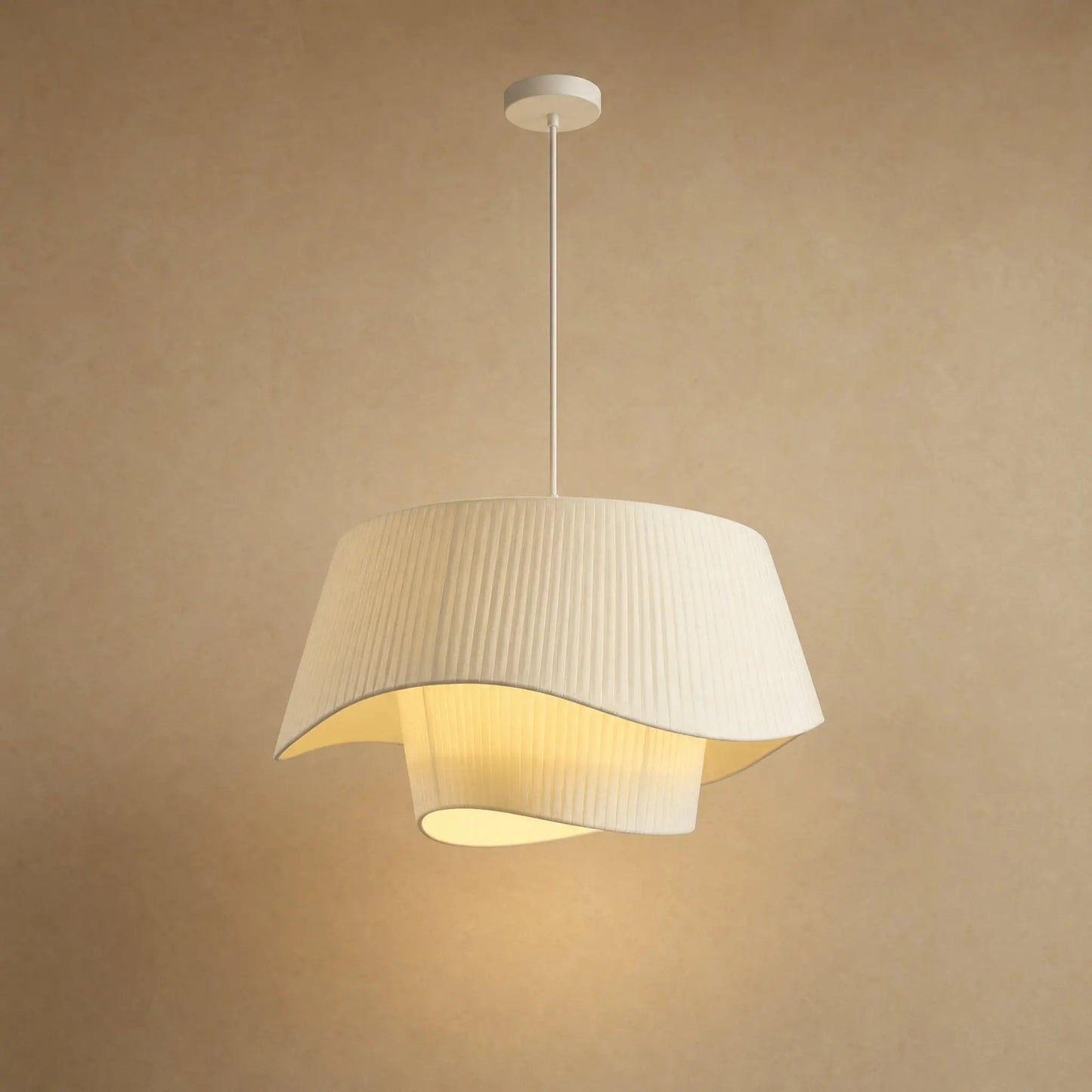 Havin linen pendant light, cream pleated fabric, Single Veil silhouette | Wickleigh