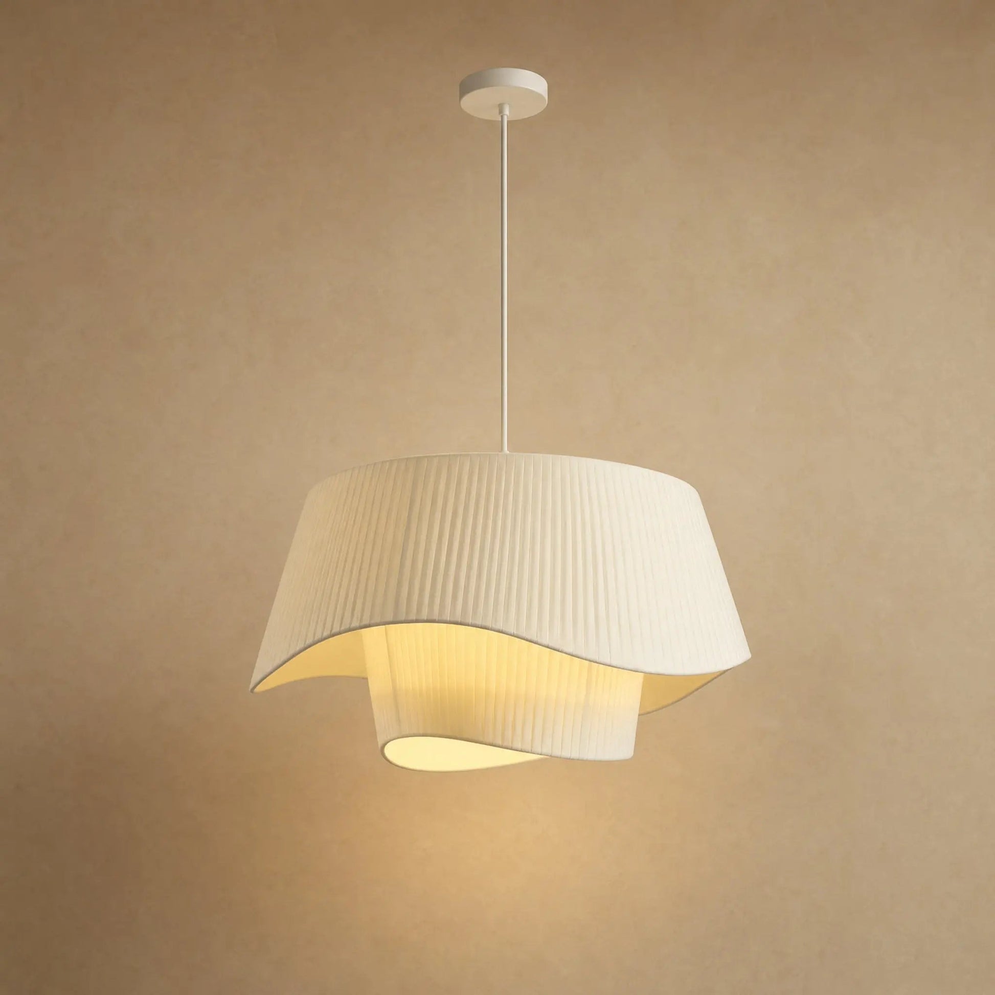 Havin linen pendant light, cream pleated fabric, Single Veil silhouette | Wickleigh