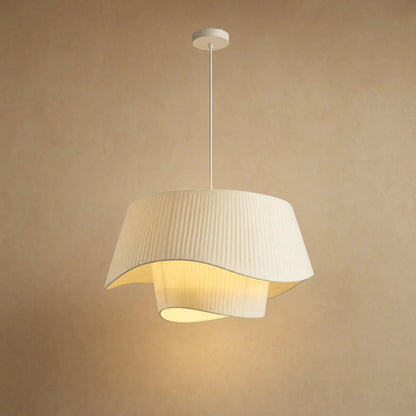 Havin linen pendant light, cream pleated fabric, Single Veil silhouette | Wickleigh