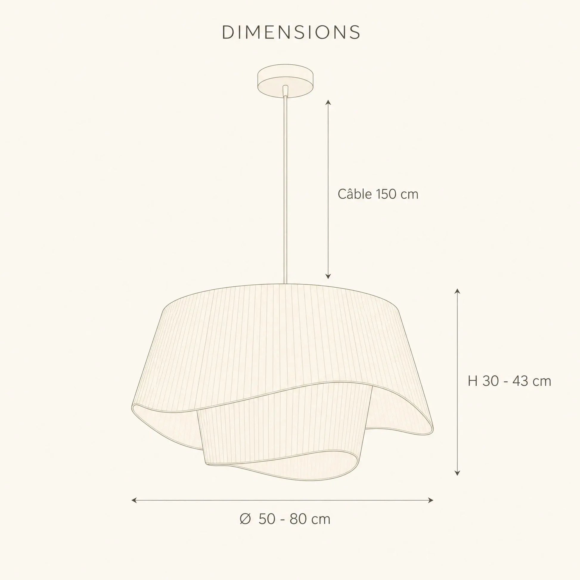 Dimension diagram of the Havin linen pendant light, Ø 50 to 80 cm | Wickleigh