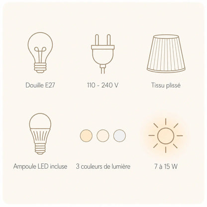 Specification chart of the Havin linen pendant light, E27 fitting, 110-240V | Wickleigh