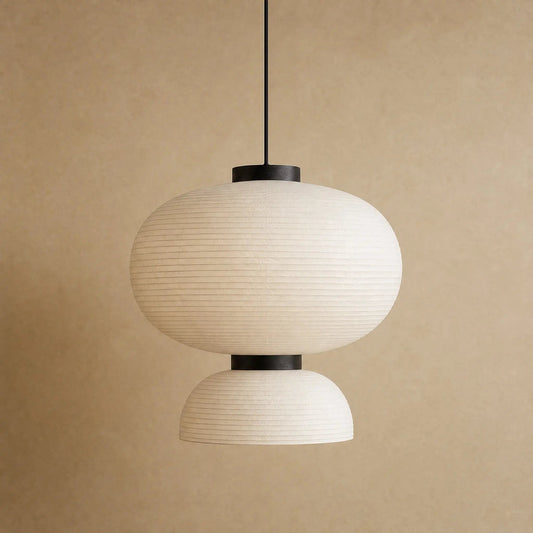 Odnell rice paper pendant light, packshot of the Ø 55 cm sphere on a warm mineral backdrop | Wickleigh