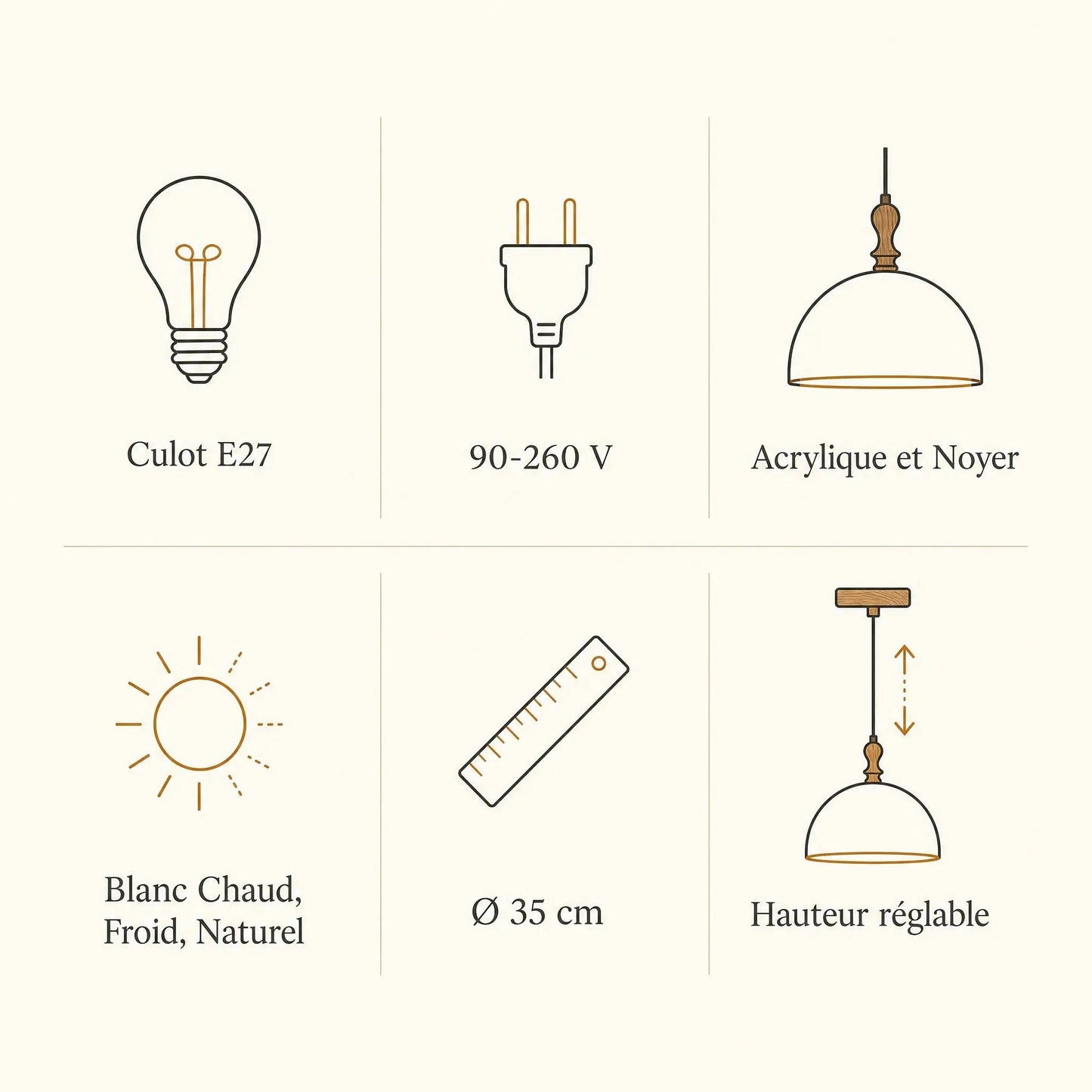 Vigin pendant light features, E27 fitting, 90-260 V, acrylic and walnut | Wickleigh