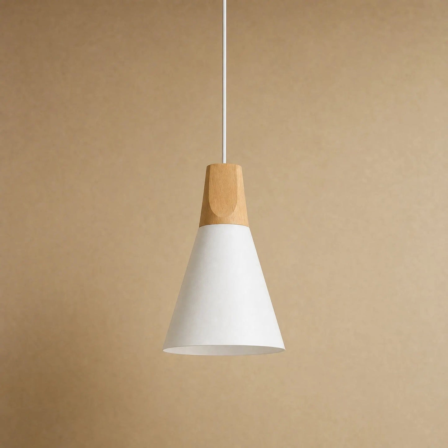 Navlin Scandinavian pendant light, white spindle silhouette, solid wood and lacquered iron | Wickleigh