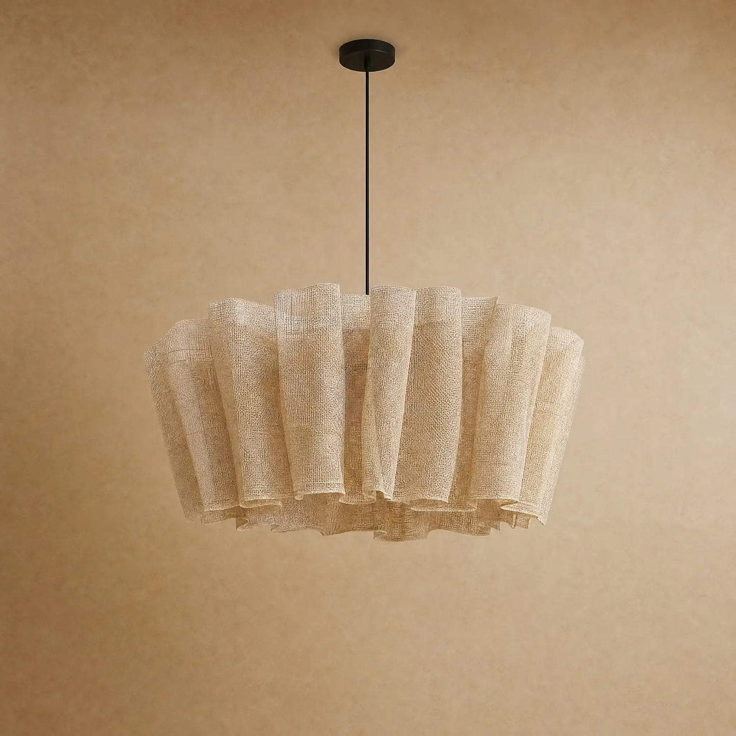 Kelen pleated fabric pendant light in Natural, studio packshot | Wickleigh