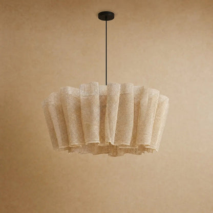 Kelen pleated fabric pendant light in Natural, studio packshot | Wickleigh