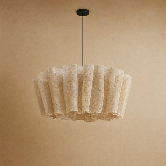 Kelen pleated fabric pendant light in Natural, studio packshot | Wickleigh