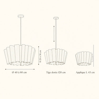 Dimension diagram of the Kelen fabric pendant light, Ø 40 to 80 cm, 120 cm rod, wall light L 43 cm | Wickleigh