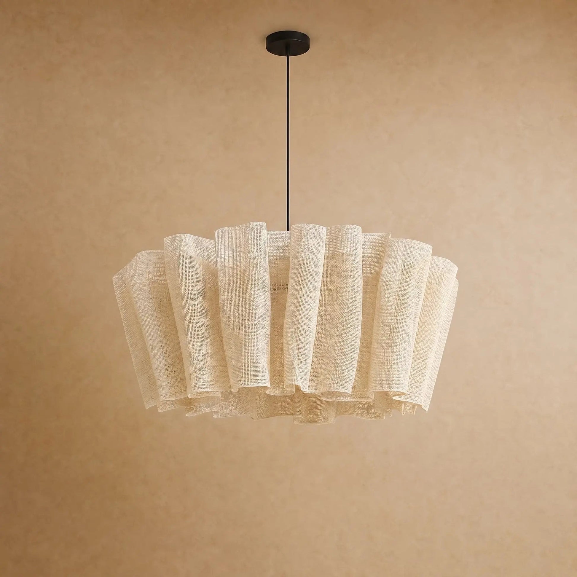 Kelen pleated fabric pendant light in Ivory, studio packshot | Wickleigh