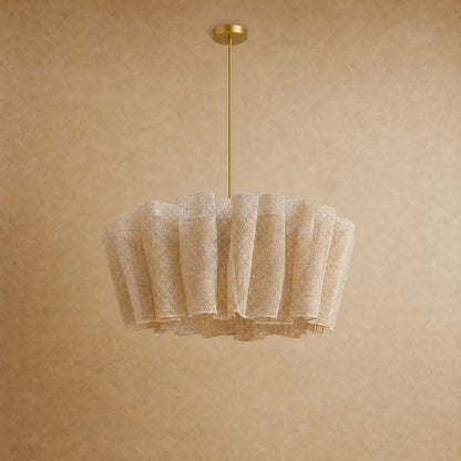 Kelen fabric pendant light on a 120 cm gold rod, studio packshot | Wickleigh