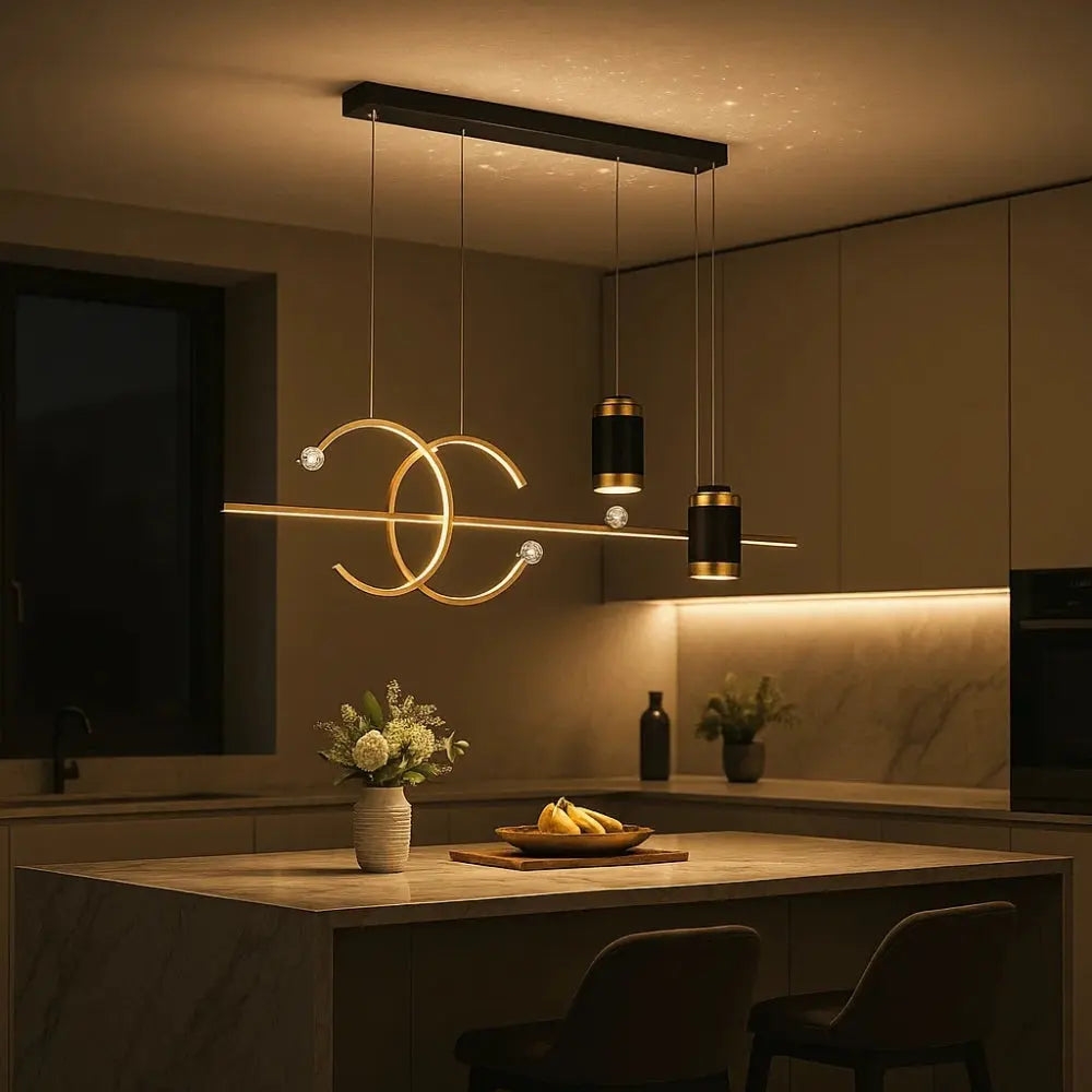 Edova LED pendant light, geometric rings and bars | Wickleigh