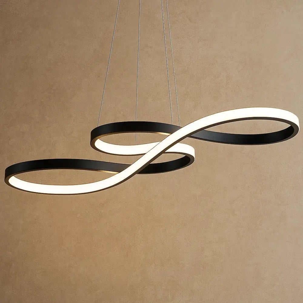 Signa sculptural ribbon pendant light, 92cm, three colour temperatures with remote, black, packshot | Wickleigh