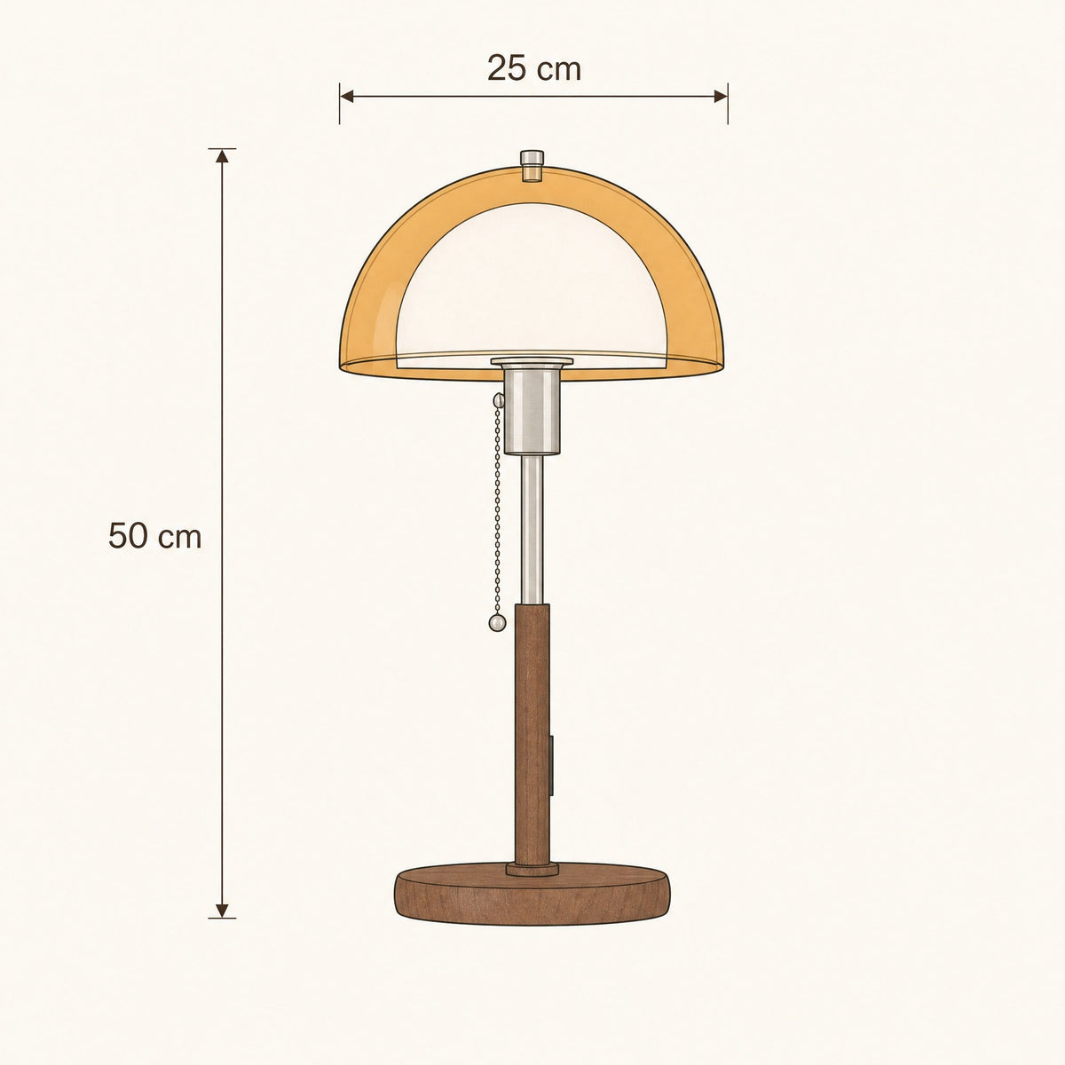 Dimension diagram of the Sorlin table lamp, 25cm dome and 50cm height | Wickleigh