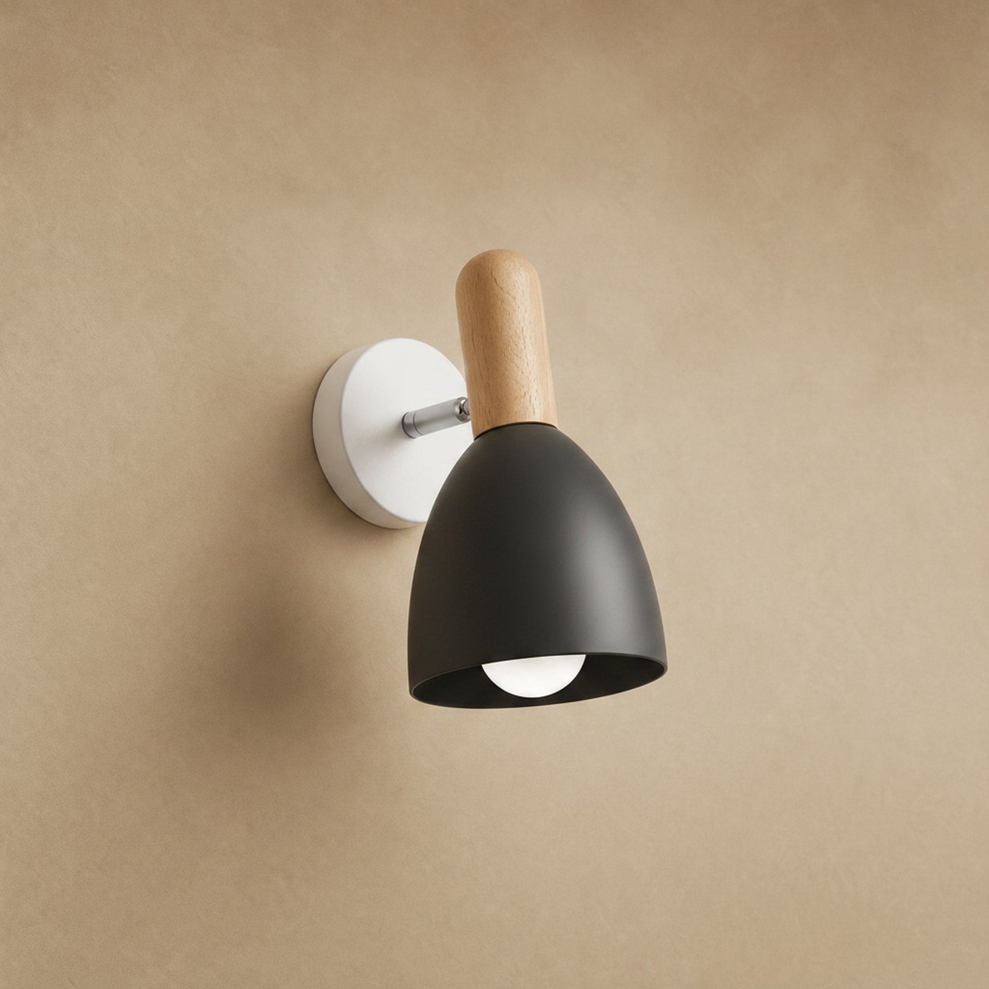 Milna Scandinavian wall light, matt anthracite grey shade and light wood | Wickleigh
