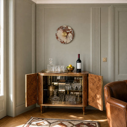 Belna Art Deco wall light in amber veined stone above an Art Deco drinks cabinet | Wickleigh