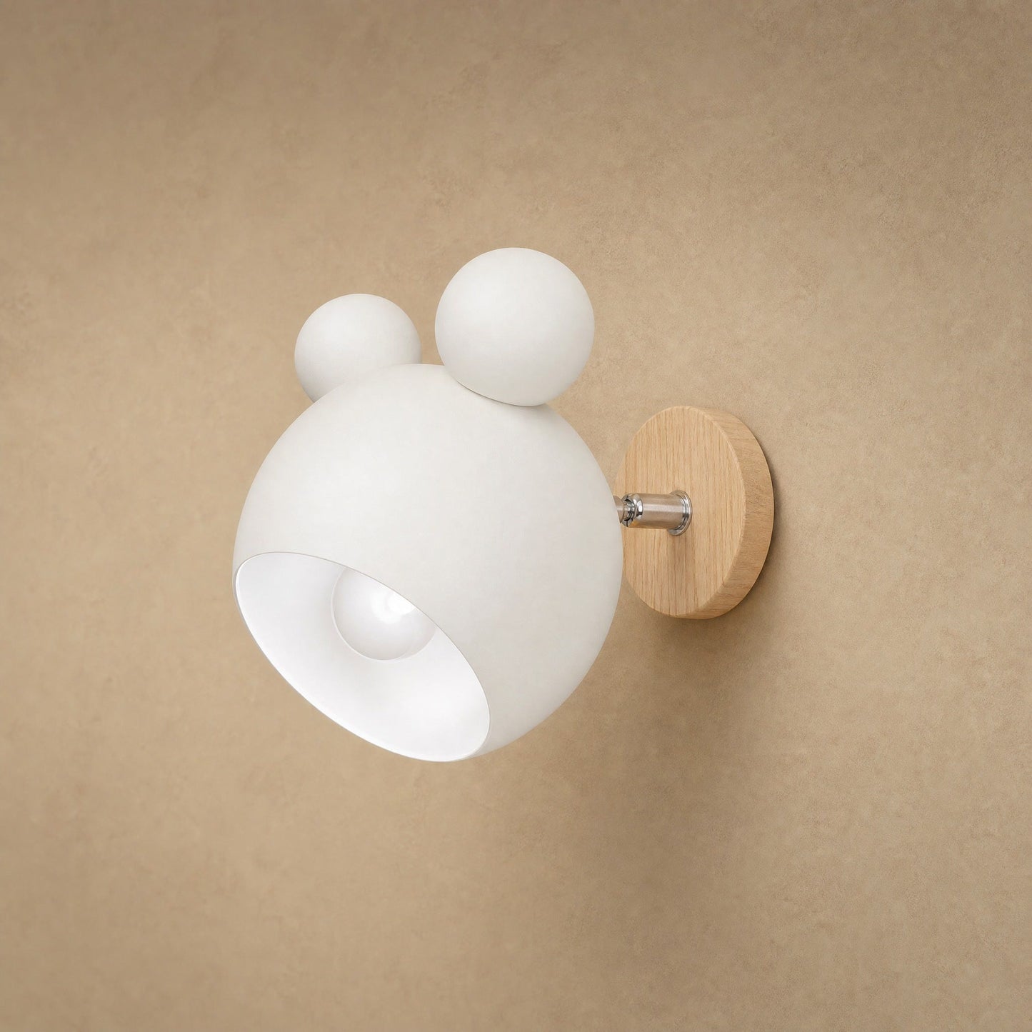 Berrin white wall light with pull switch, lacquered globe and light wood plate | Wickleigh