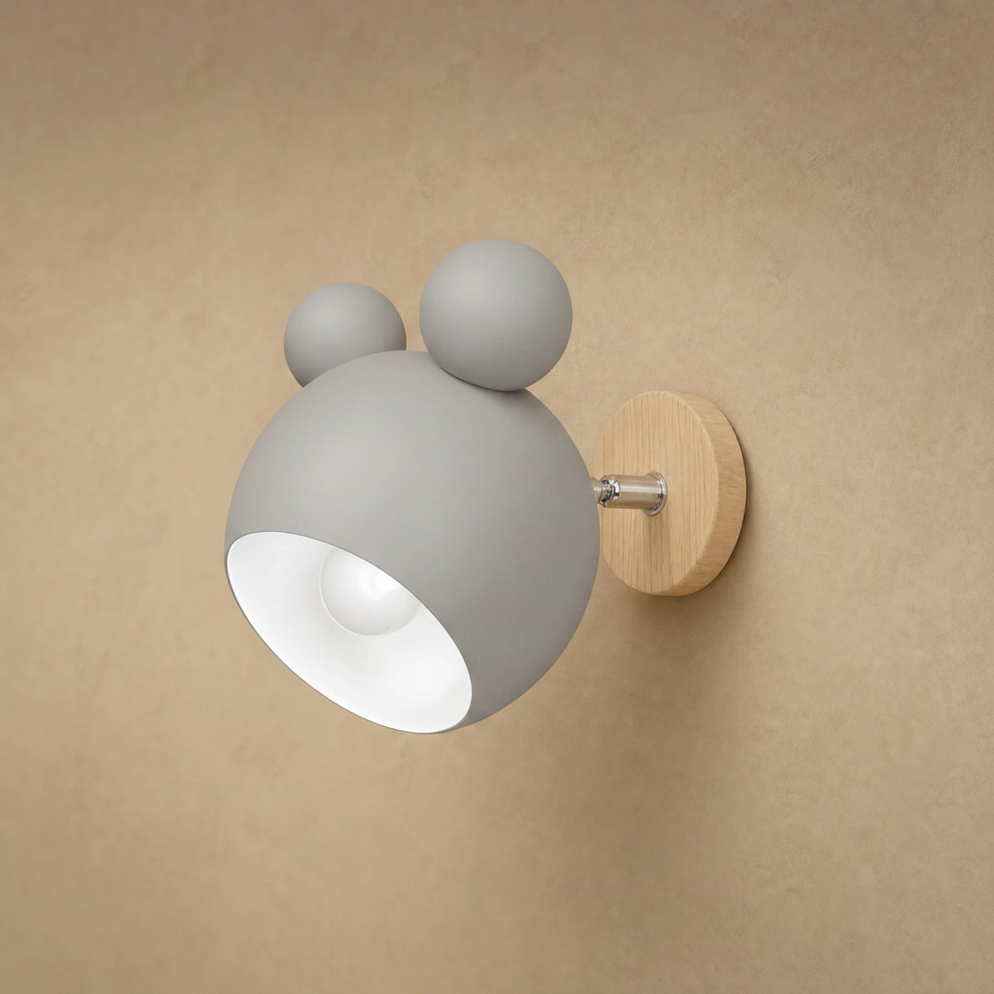 Berrin soft grey wall light, matt lacquered globe and light wood plate | Wickleigh