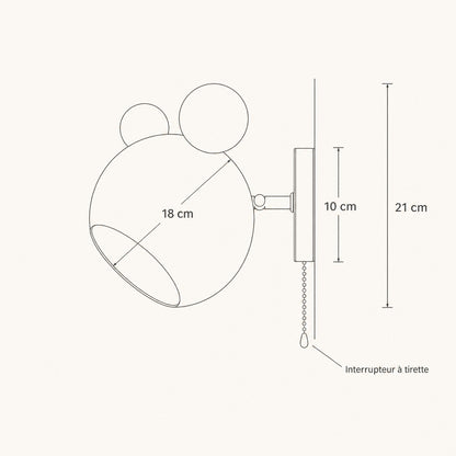 Dimension diagram of the Berrin wall light, height 21 cm, globe 18 cm, plate 10 cm | Wickleigh