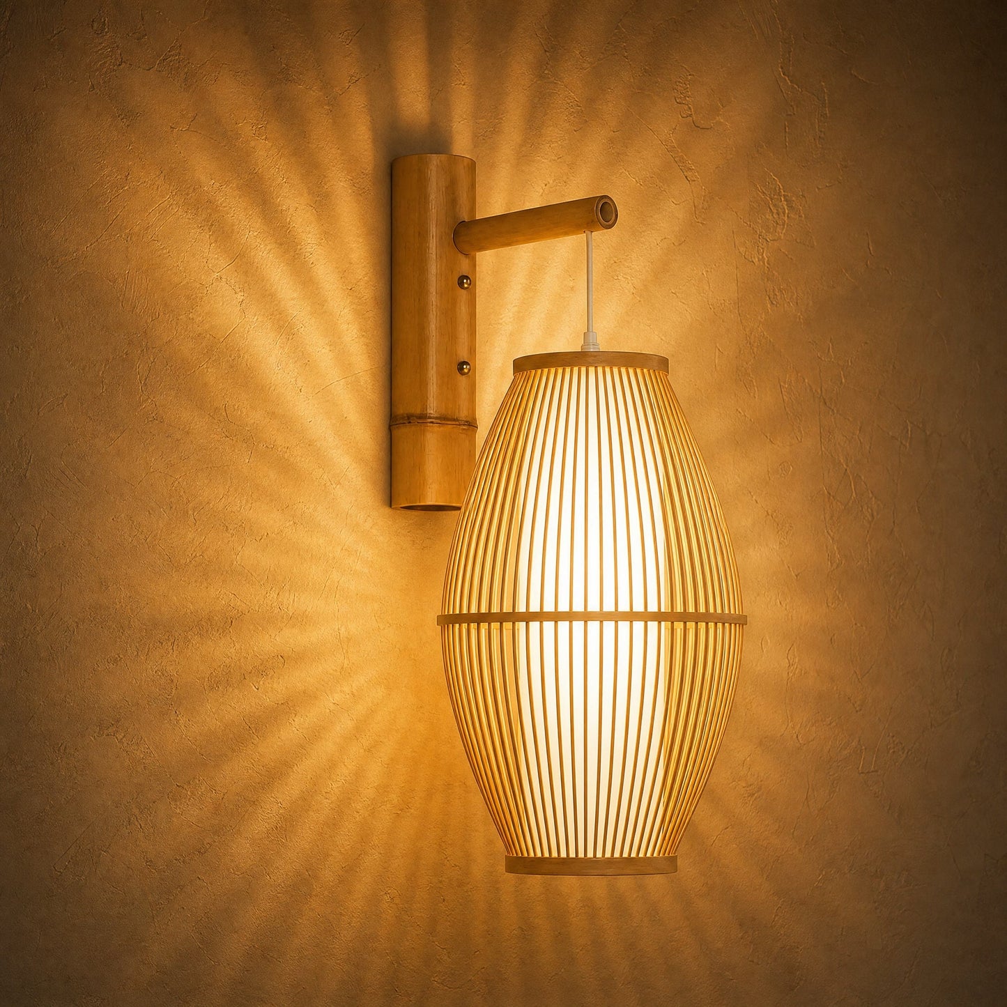 Fan of warm shadows cast on the plaster by the lit Halna wall light | Wickleigh