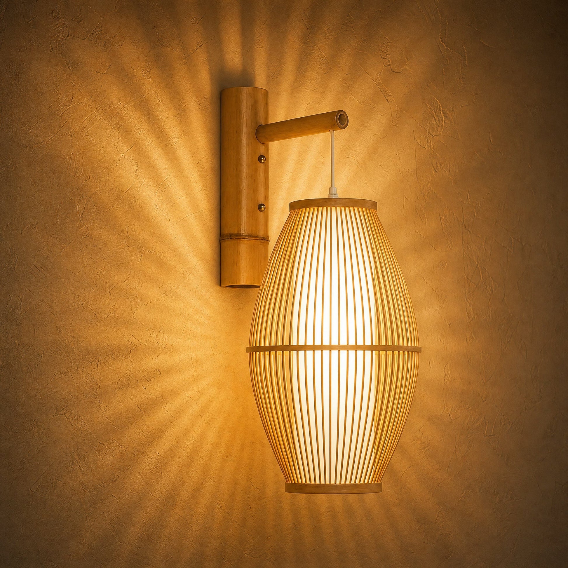 Fan of warm shadows cast on the plaster by the lit Halna wall light | Wickleigh