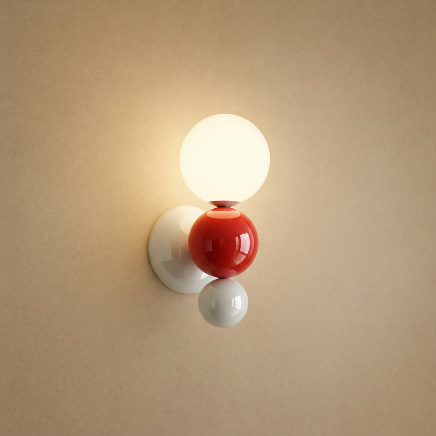 Brelin red and white ball wall light, cluster of lacquered beads and opal globe | Wickleigh