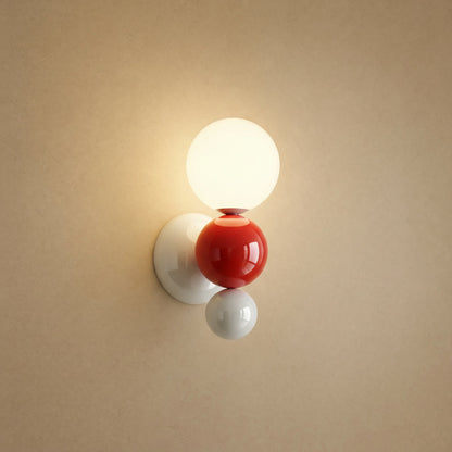 Brelin red and white ball wall light, cluster of lacquered beads and opal globe | Wickleigh