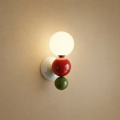 Brelin red and green ball wall light, cluster of lacquered beads and opal globe | Wickleigh