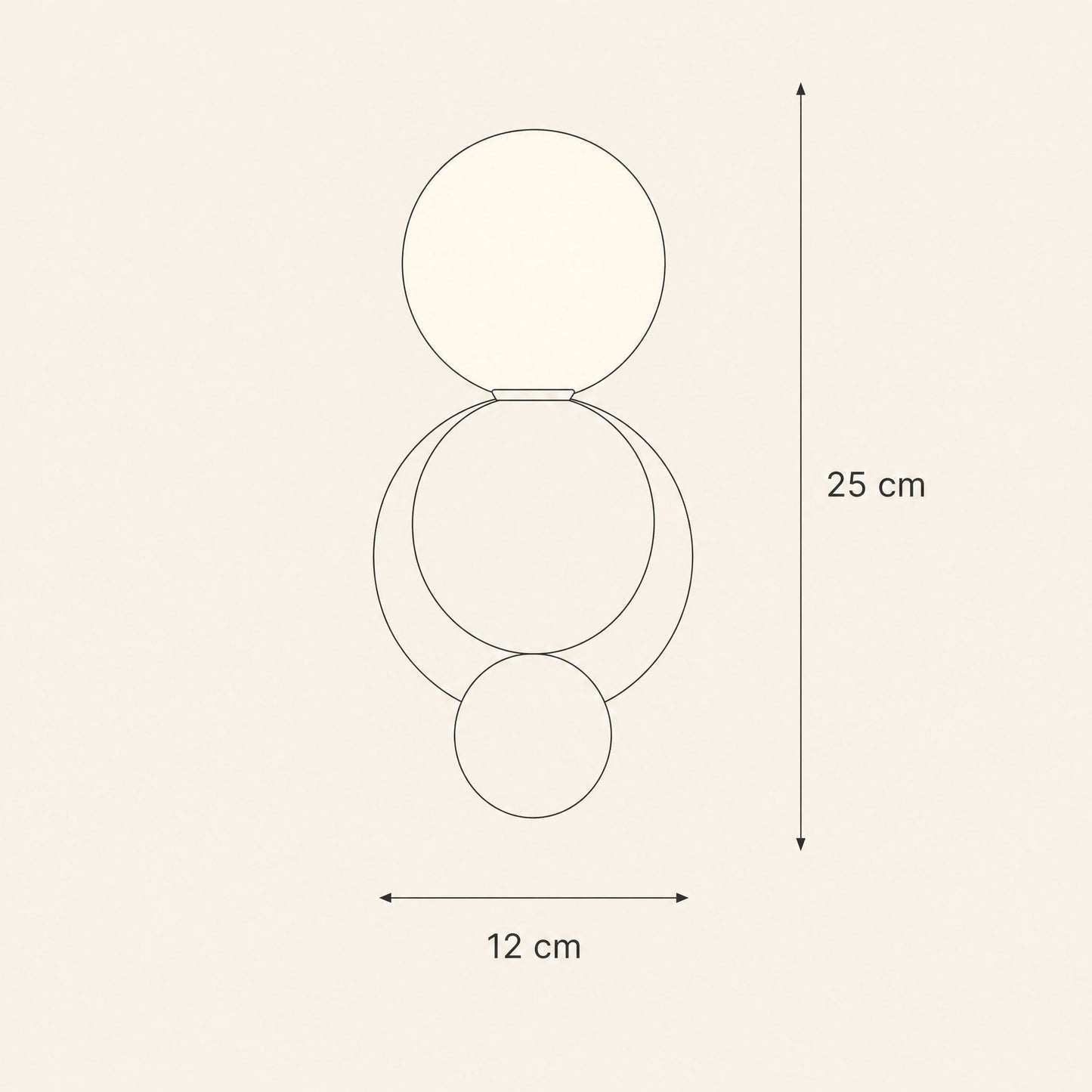 Dimension diagram of the Brelin ball wall light, 12 cm wide by 25 cm tall | Wickleigh
