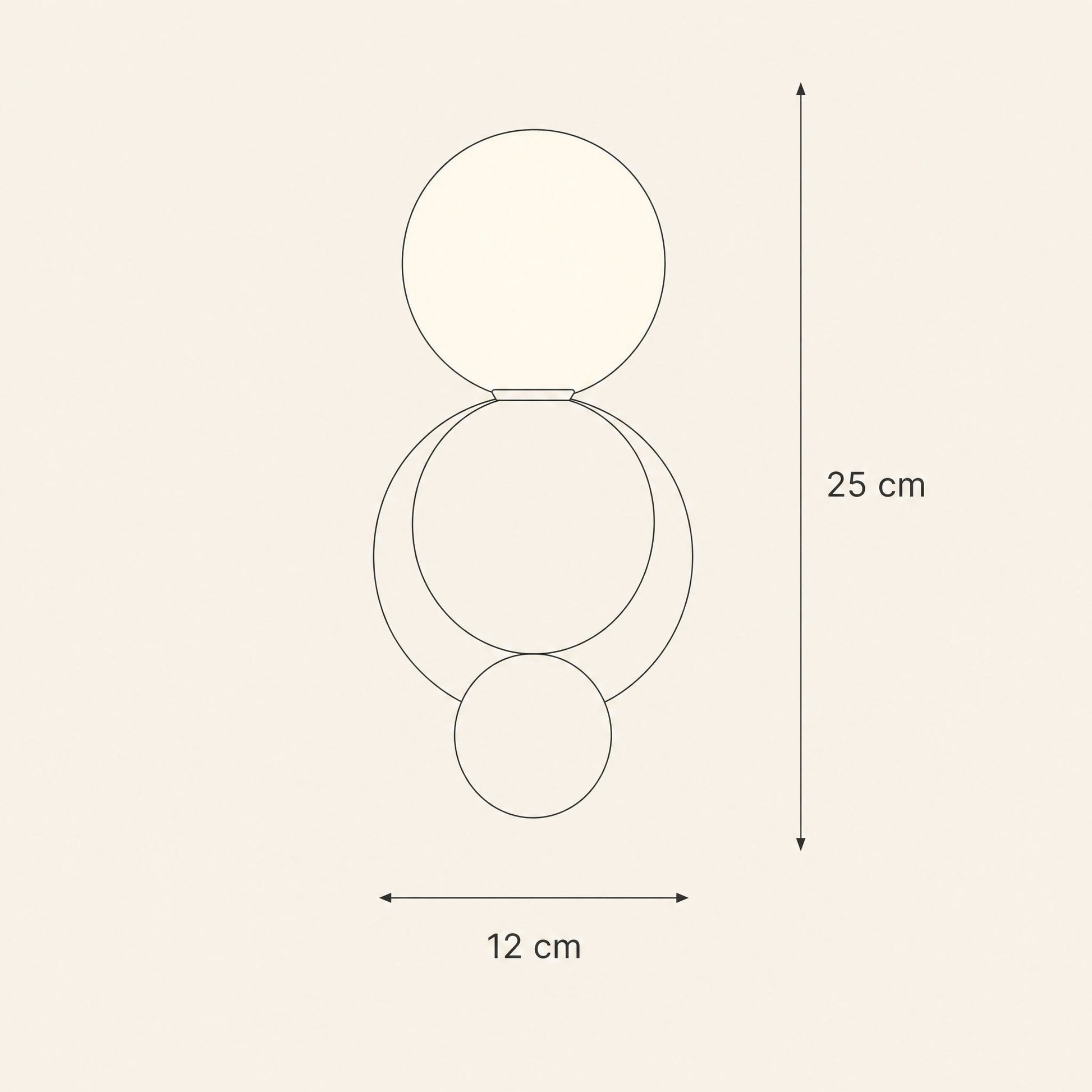 Dimension diagram of the Brelin ball wall light, 12 cm wide by 25 cm tall | Wickleigh