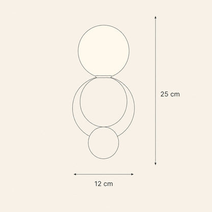 Dimension diagram of the Brelin ball wall light, 12 cm wide by 25 cm tall | Wickleigh