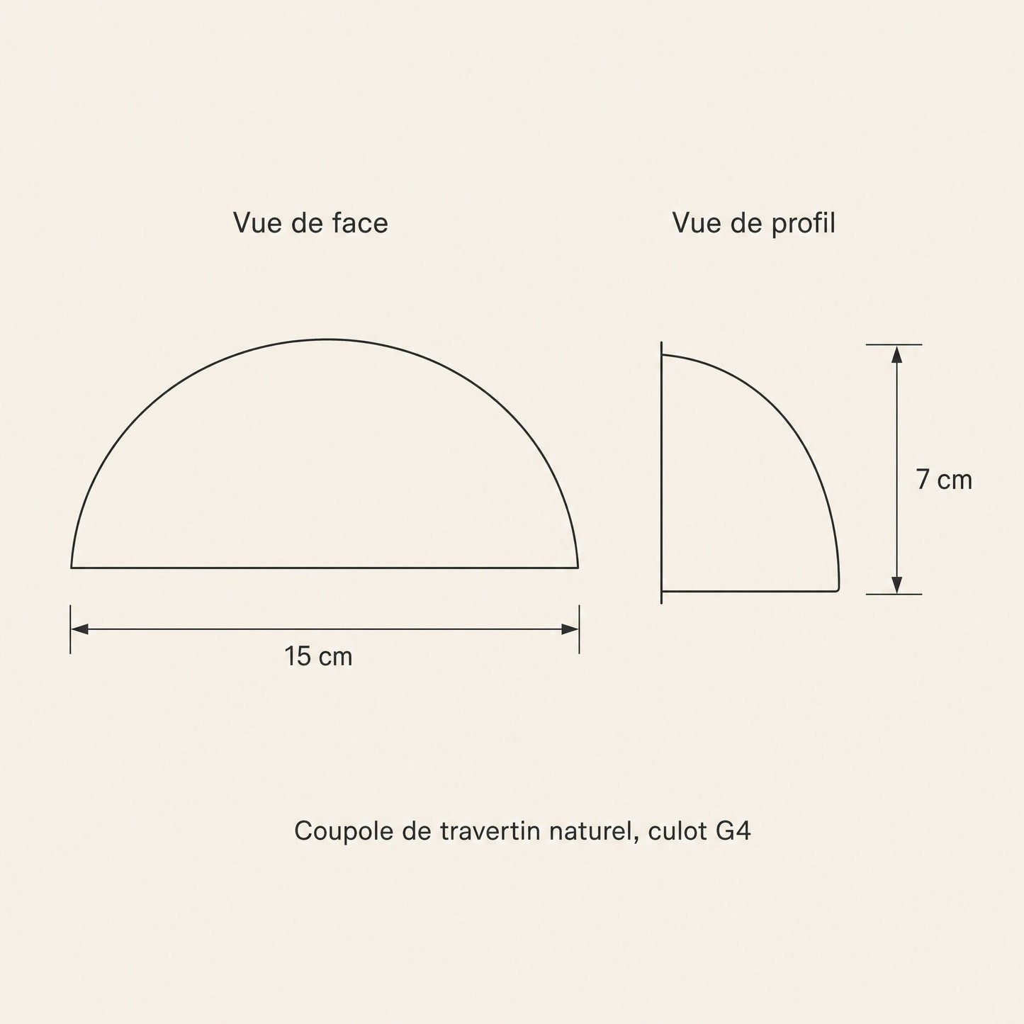 Dimensioned diagram of the Calvra wall light, 15 cm wide and 7 cm high | Wickleigh