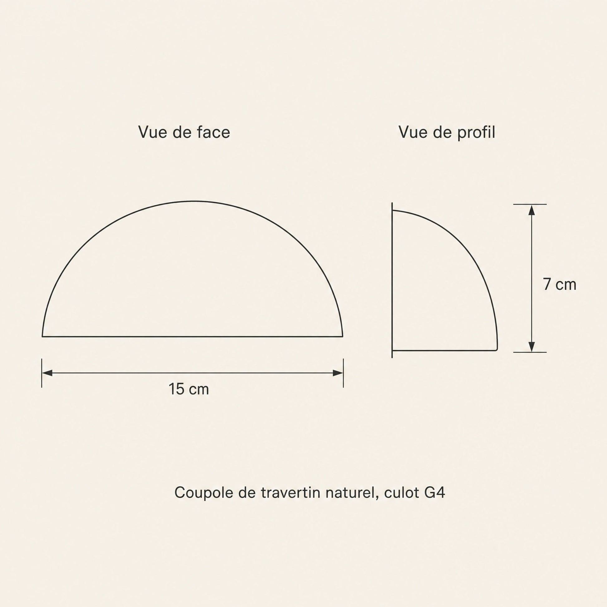 Dimensioned diagram of the Calvra wall light, 15 cm wide and 7 cm high | Wickleigh