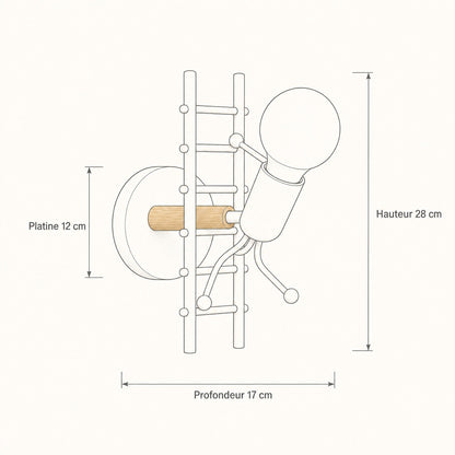 Dimension diagram of the Birna wall light, height 28 cm, plate 12 cm, projection 17 cm | Wickleigh