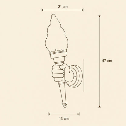 Dimension diagram of the Davren wall light, height 47 cm and projection 21 cm | Wickleigh