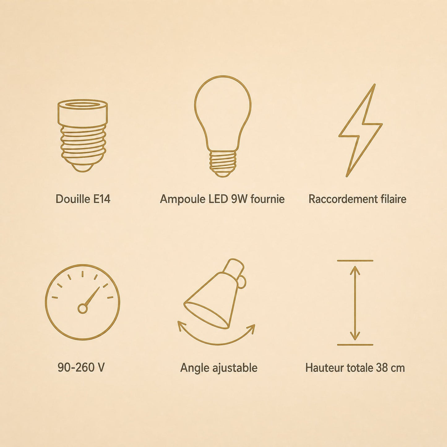 Specifications of the Eilin brass wall light, E14 fitting and LED bulb included | Wickleigh
