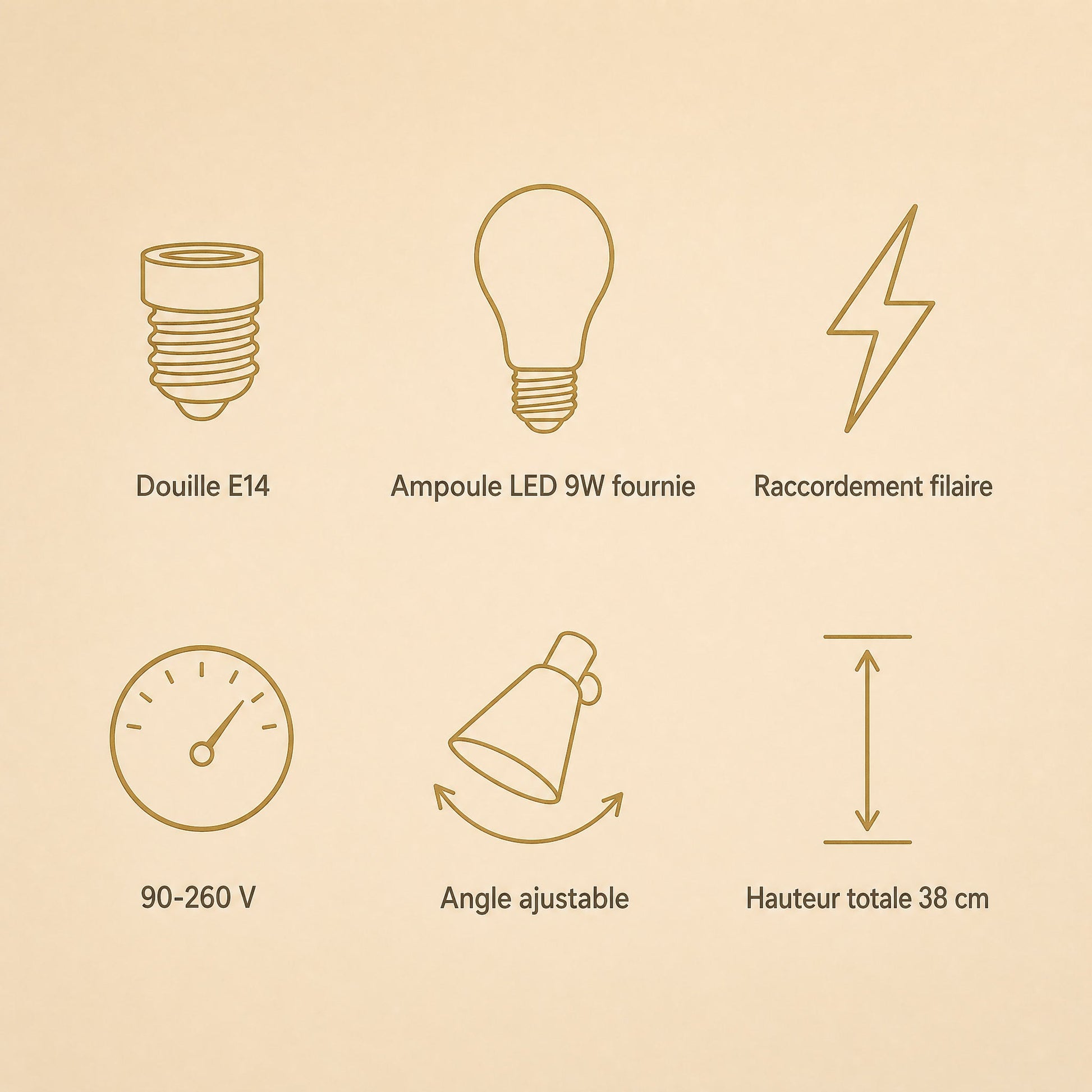Specifications of the Eilin brass wall light, E14 fitting and LED bulb included | Wickleigh
