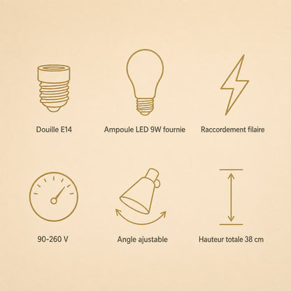 Specifications of the Eilin brass wall light, E14 fitting and LED bulb included | Wickleigh
