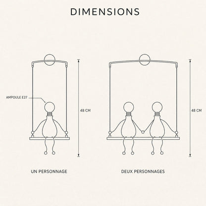 Dimension diagram of the Jyllen wall light, height 48 cm, one and two figure versions | Wickleigh