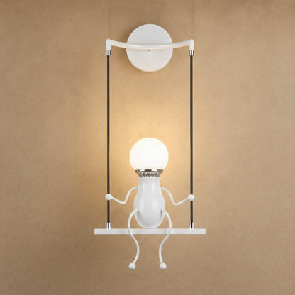Jyllen white wall light, one figure on its swing | Wickleigh