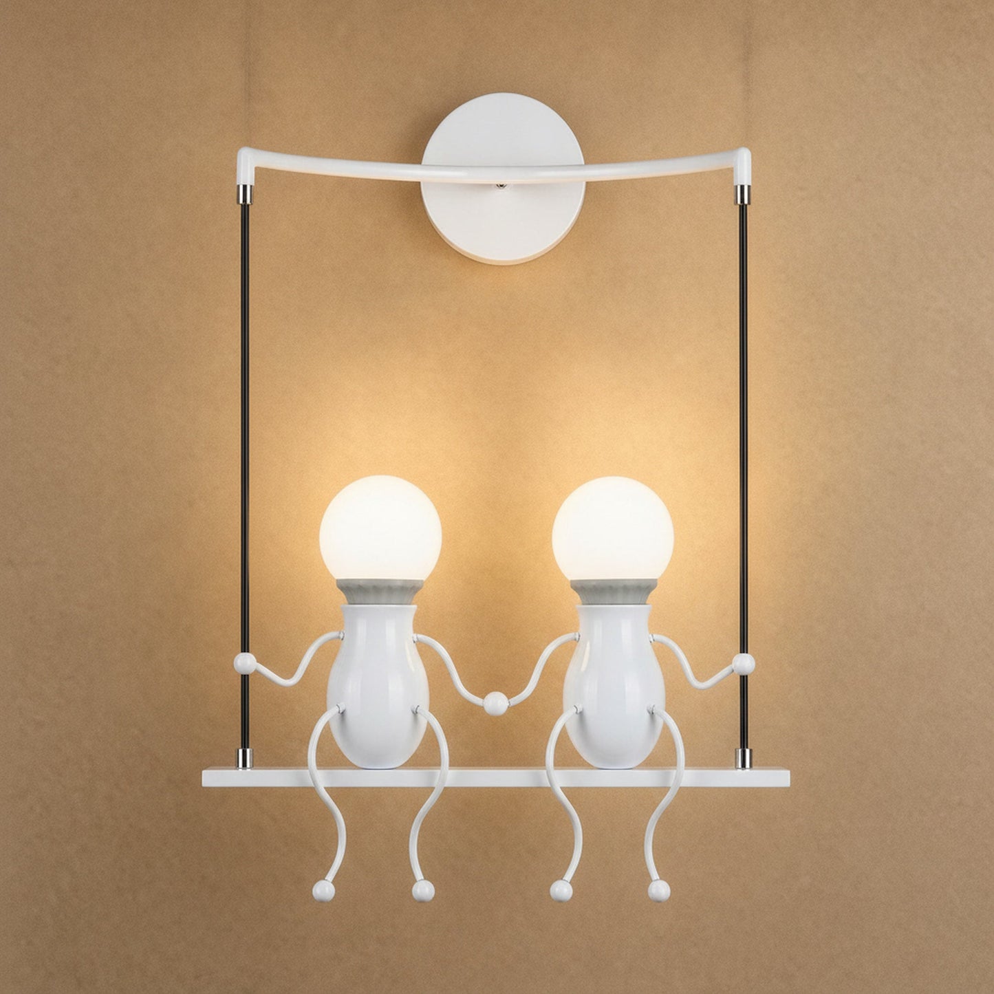 Jyllen white wall light, two figures hand in hand on their swing | Wickleigh