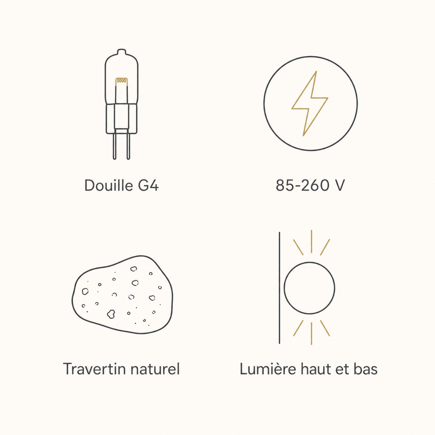 Specifications of the Rinen stone wall light: G4 socket, 85-260V, natural travertine, light up and down | Wickleigh