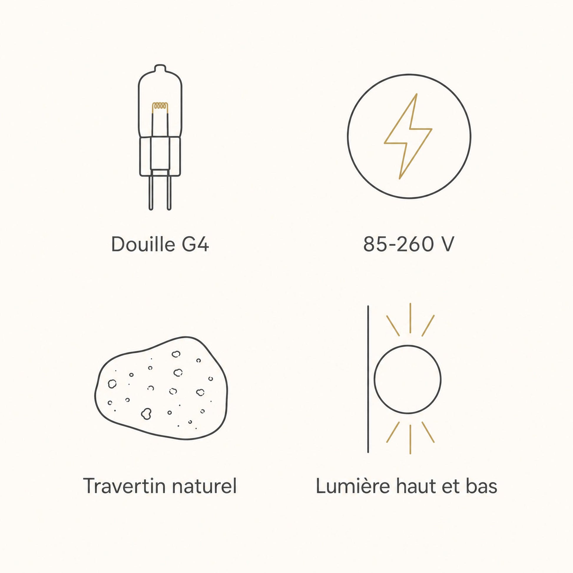 Specifications of the Rinen stone wall light: G4 socket, 85-260V, natural travertine, light up and down | Wickleigh