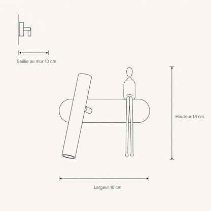 Dimension diagram of the Odron adjustable wall light, 18 x 18 cm and 10 cm wall projection | Wickleigh