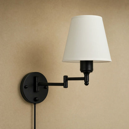 Runen white fabric wall reading light with articulated arm, packshot | Wickleigh